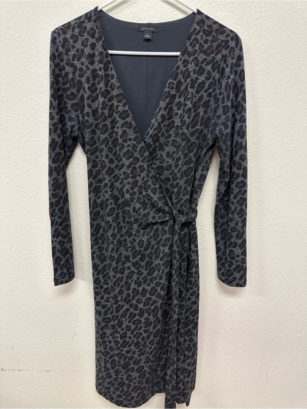 Ann Taylor Charcoal and Black Leopard Print Wrap Dress